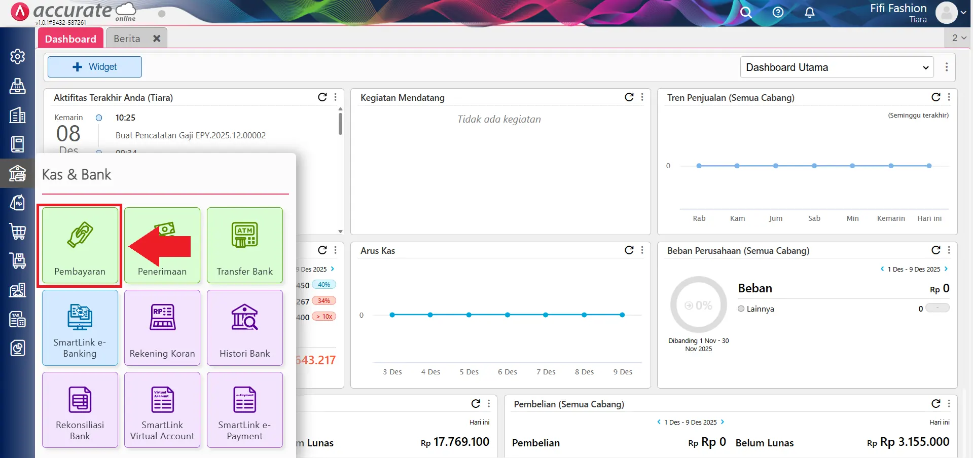 Mengubah departemen/proyek pada akun kosong